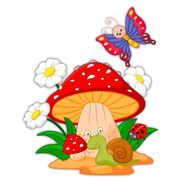 Kinderzimmer Wandtattoo: Pilz, Gänseblümchen, Schnecke und Schmetterling