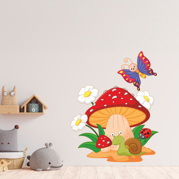 Kinderzimmer Wandtattoo: Pilz, Gänseblümchen, Schnecke und Schmetterling