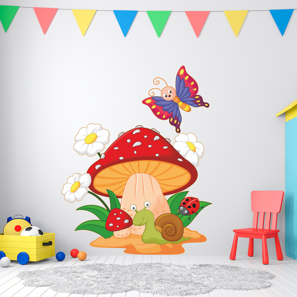 Kinderzimmer Wandtattoo: Pilz, Gänseblümchen, Schnecke und Schmetterling