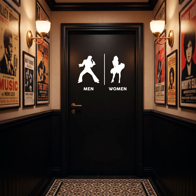 Beschilderung Badezimmer Elvis Marylin Englisch 5/12