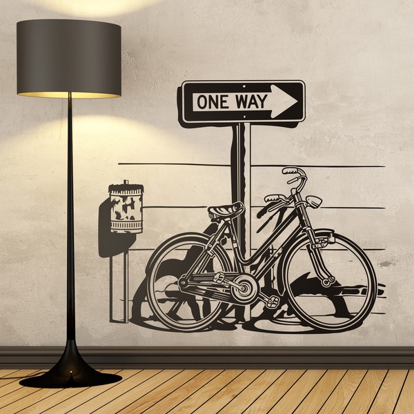 Wandtattoos: Weinlese-Fahrrad auf Verkehrszeichen One Way