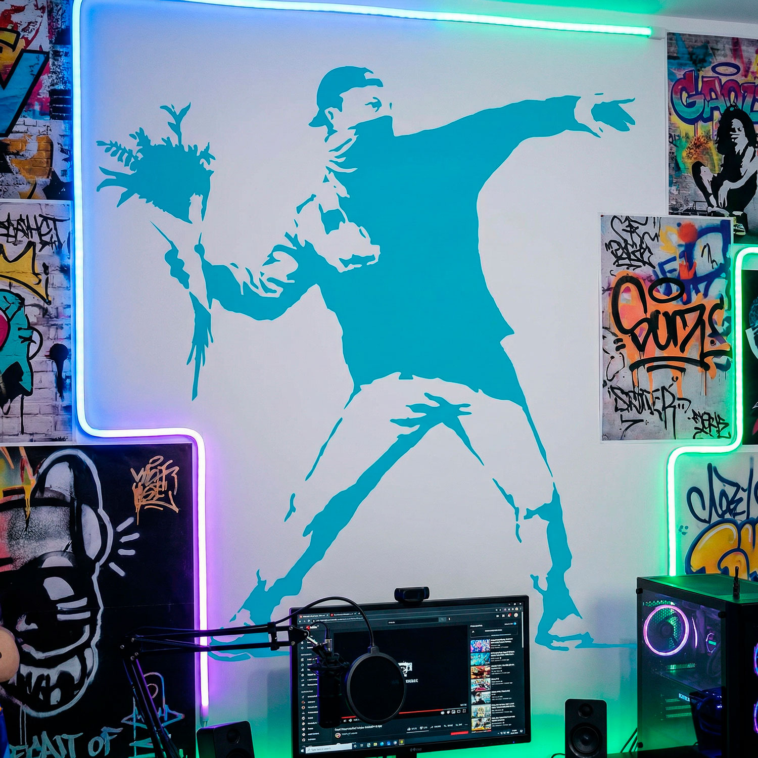 Wandtattoos: Banksy Blume Werfen Protest