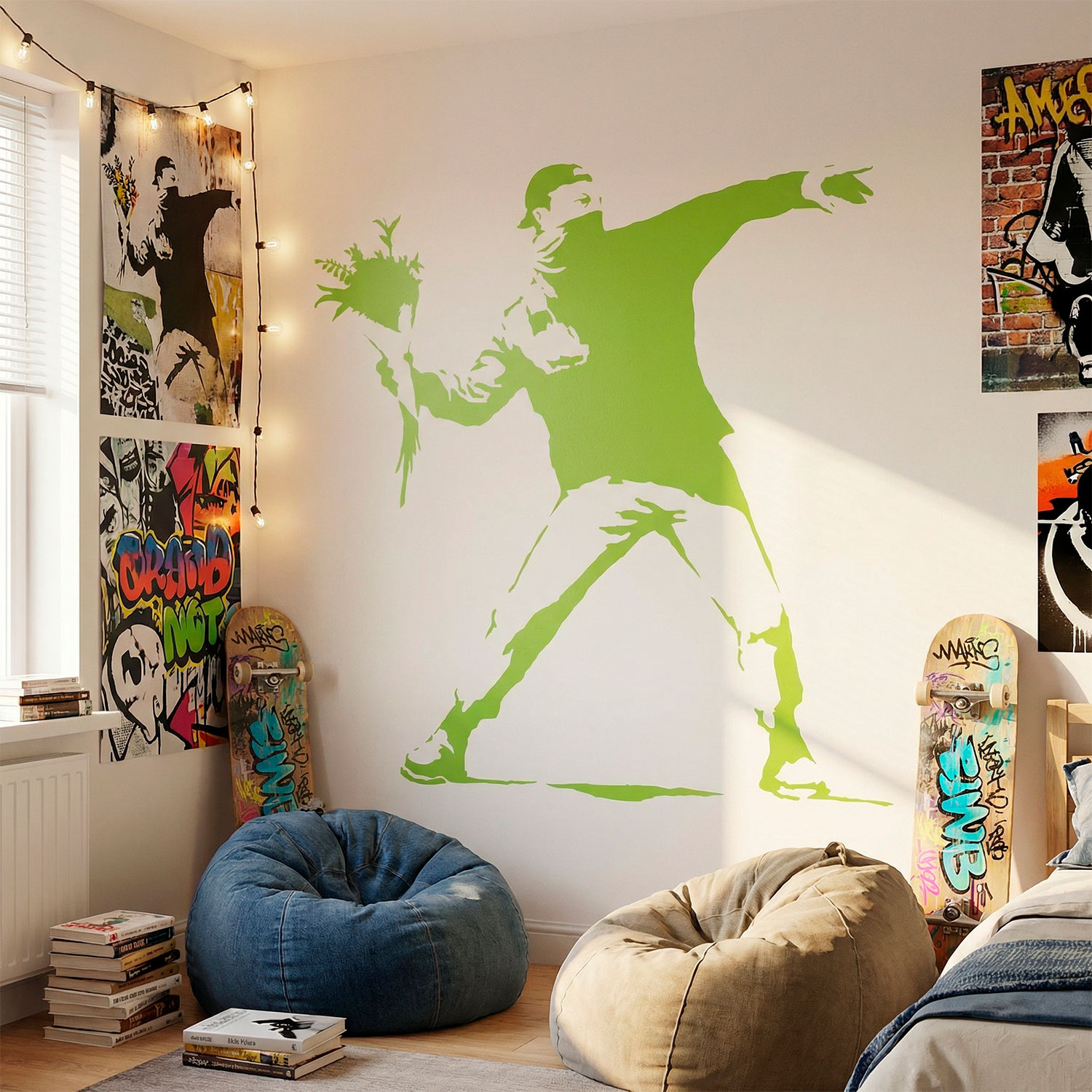 Wandtattoos: Banksy Blume Werfen Protest