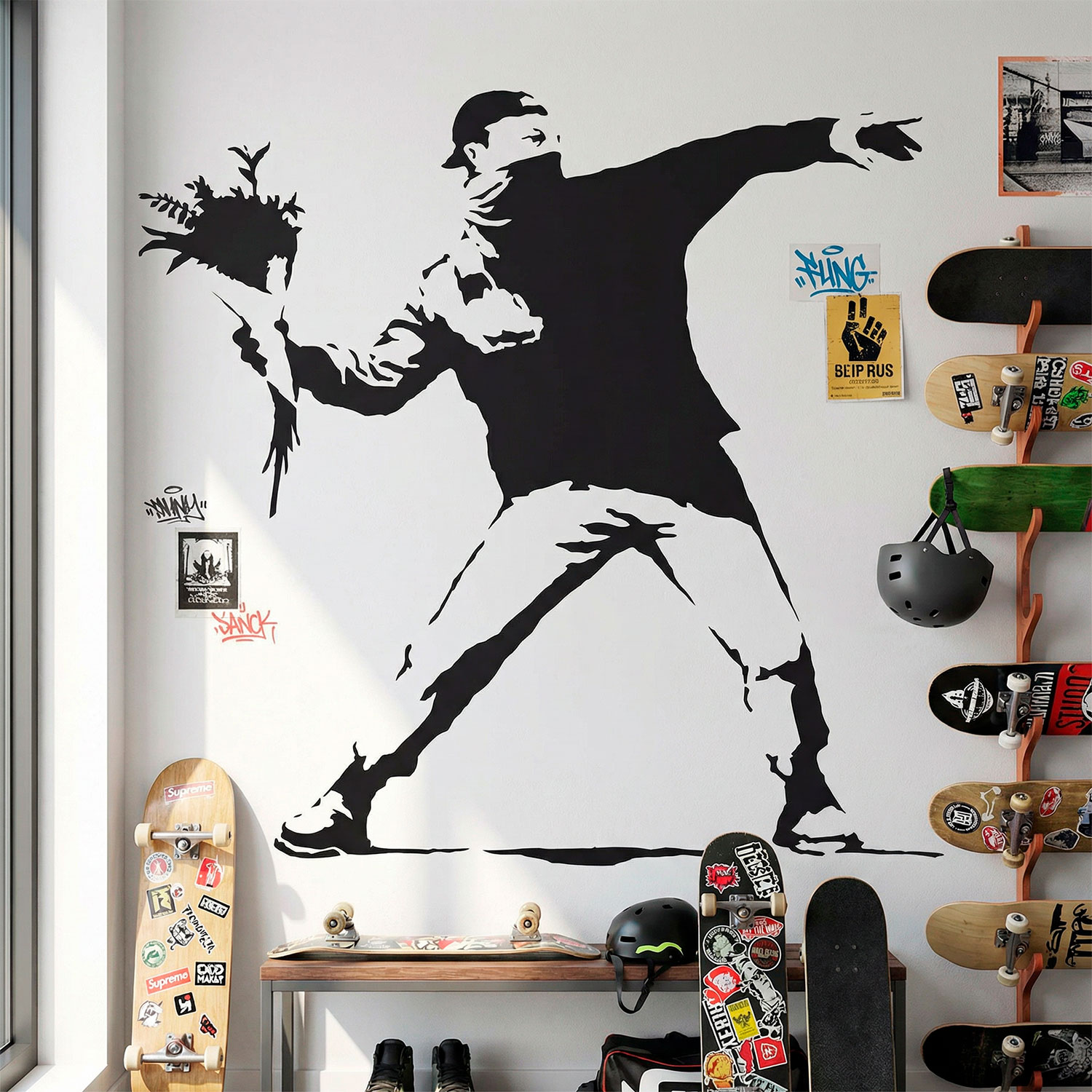 Wandtattoos: Banksy Blume Werfen Protest