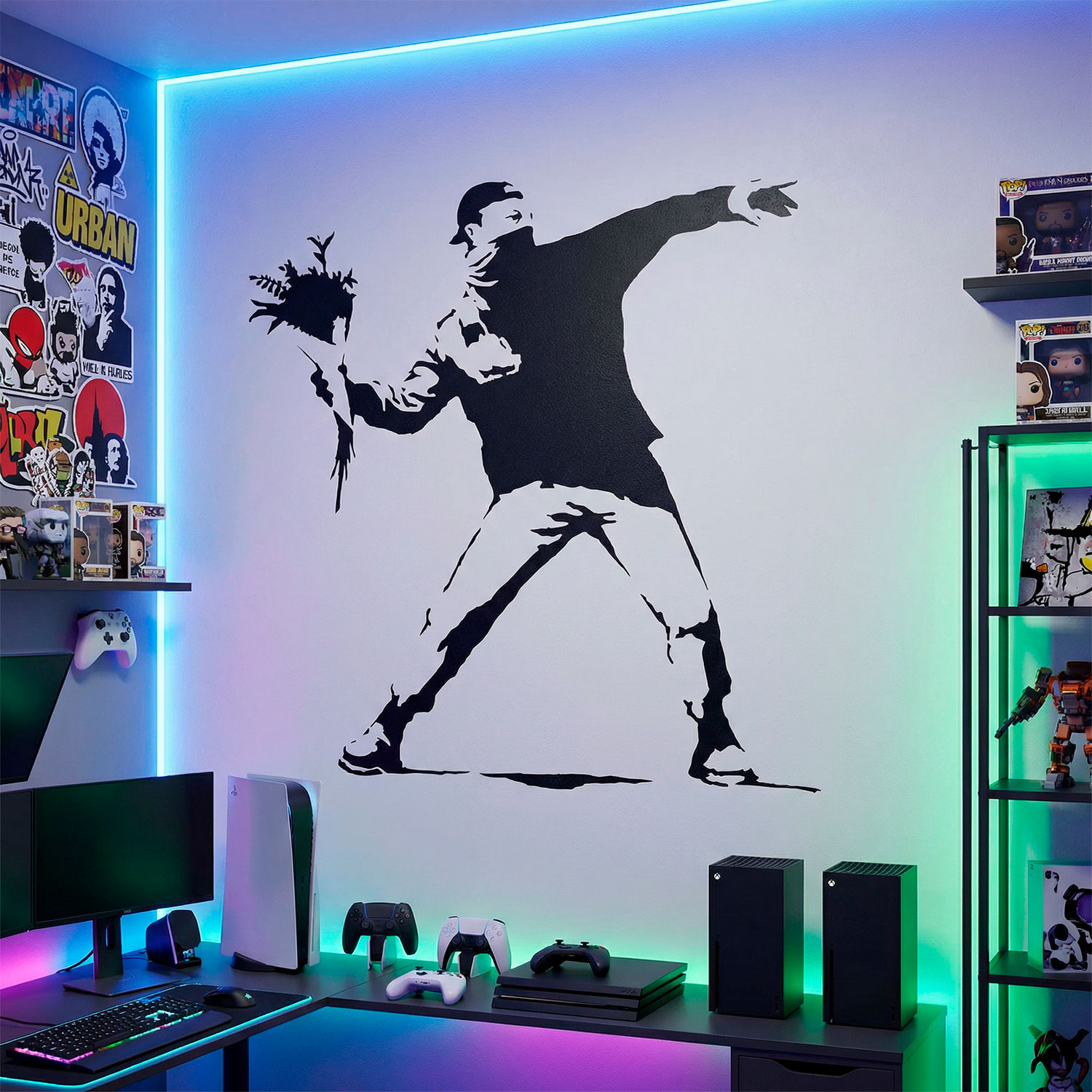 Wandtattoos: Banksy Blume Werfen Protest