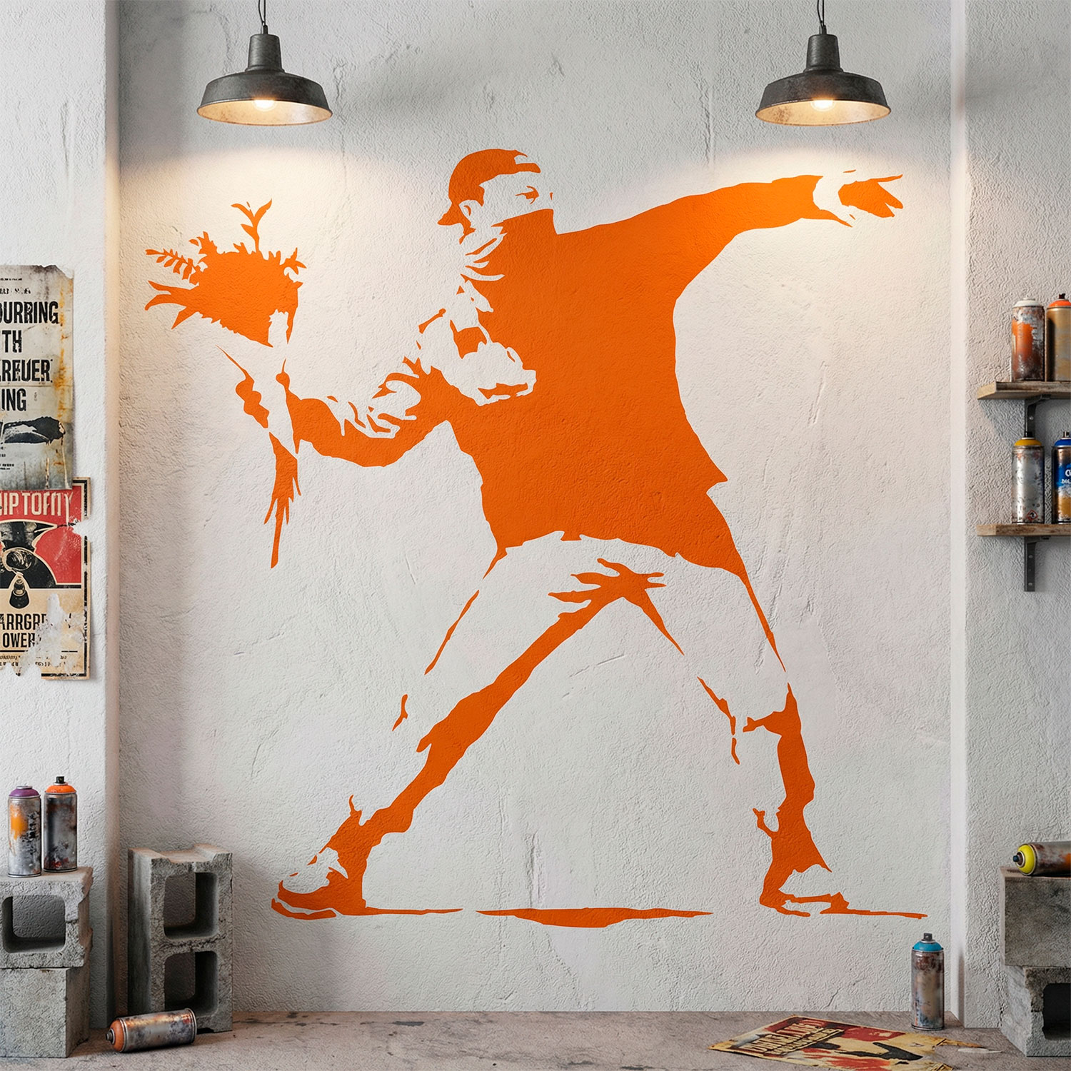 Wandtattoos: Banksy Blume Werfen Protest