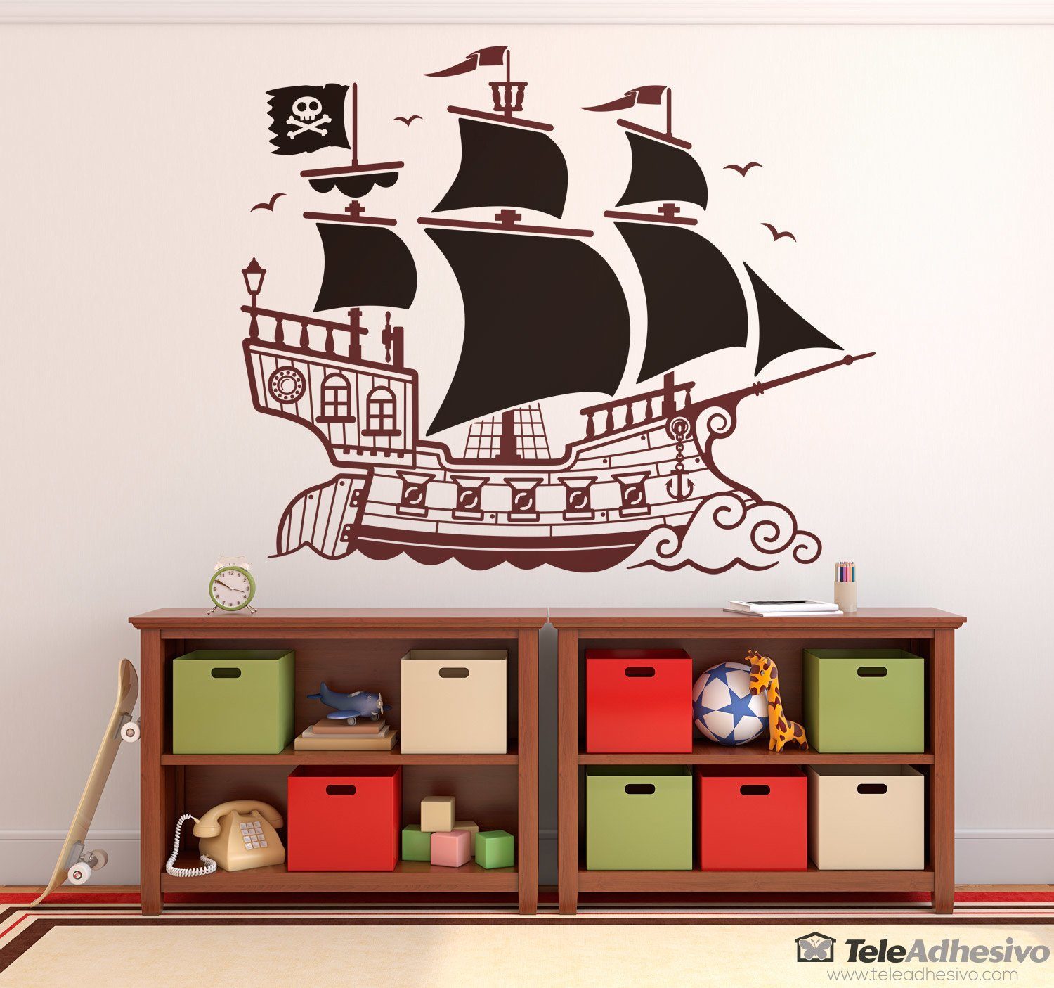 Kinderzimmer Wandtattoo: Großes Piratenschiff