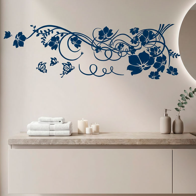 Wandtattoos: Blumen mit Schmetterlingen