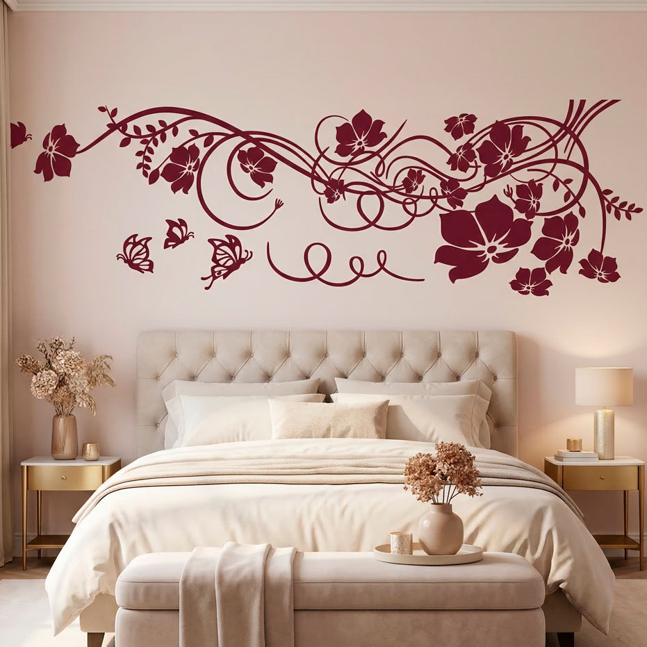 Wandtattoos: Blumen mit Schmetterlingen