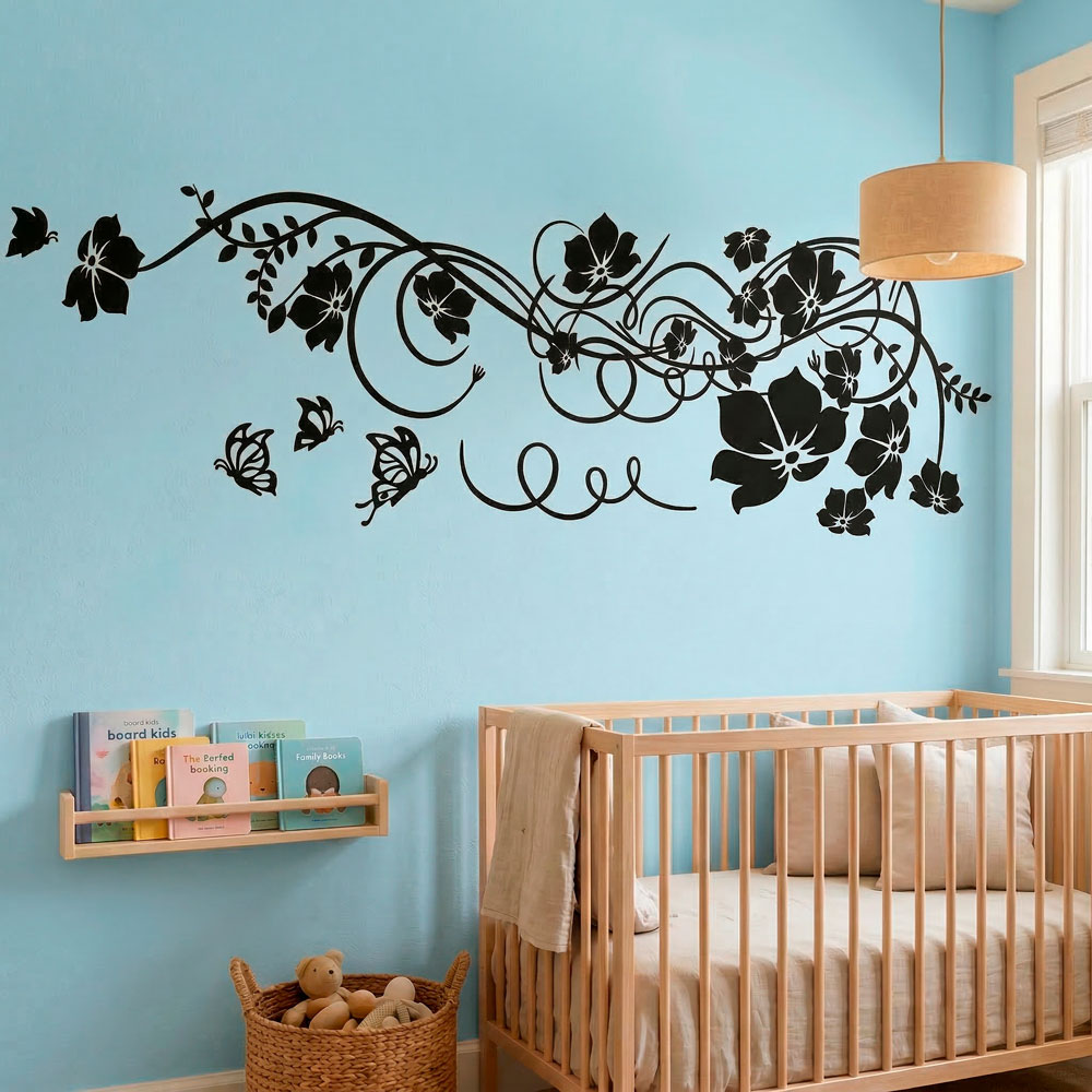 Wandtattoos: Blumen mit Schmetterlingen