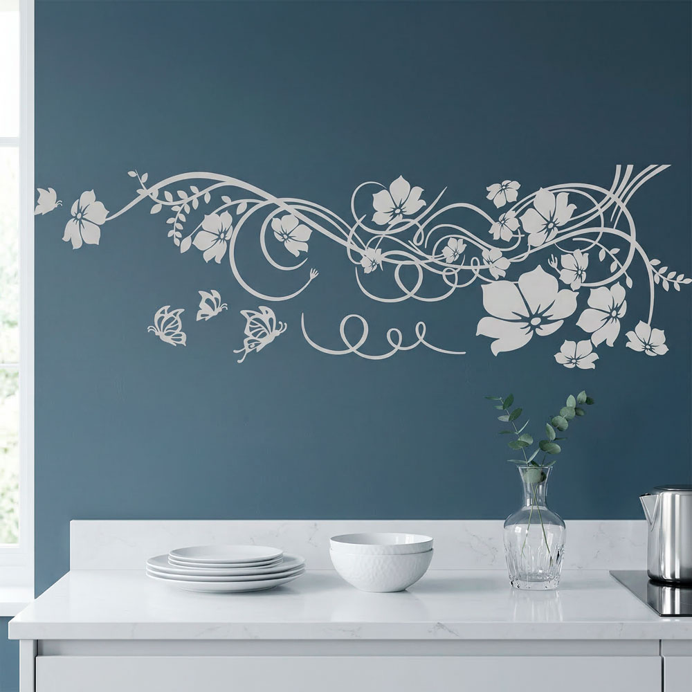 Wandtattoos: Blumen mit Schmetterlingen