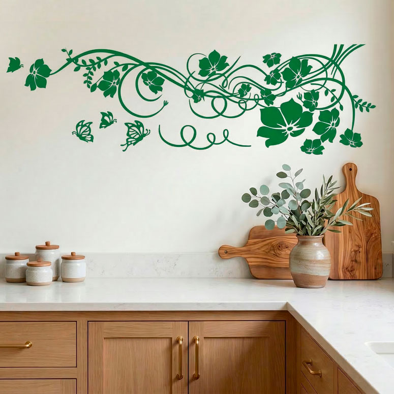 Wandtattoos: Blumen mit Schmetterlingen