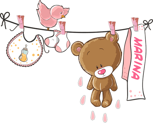 Kinderzimmer Wandtattoo: Teddybär auf eine Clothesline rosa von namen