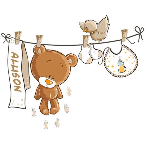 Kinderzimmer Wandtattoo: Teddybär auf eine Clothesline neutral von namen