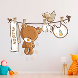 Kinderzimmer Wandtattoo: Teddybär auf eine Clothesline neutral von namen 3