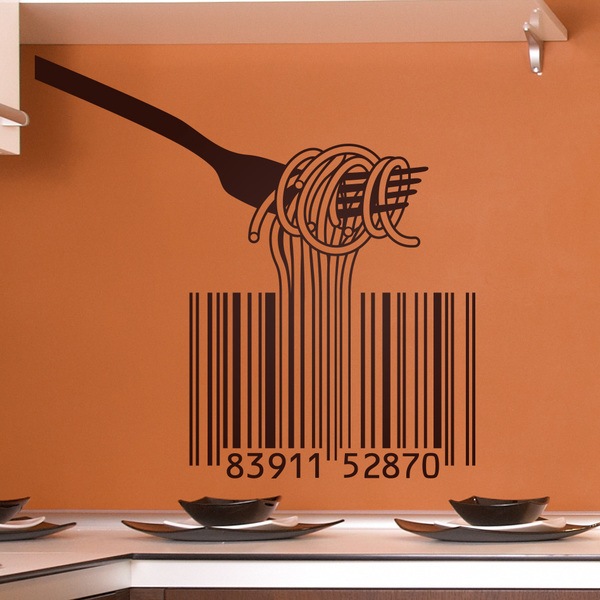 Wandtattoos: Gabel, Spaghetti und barcode