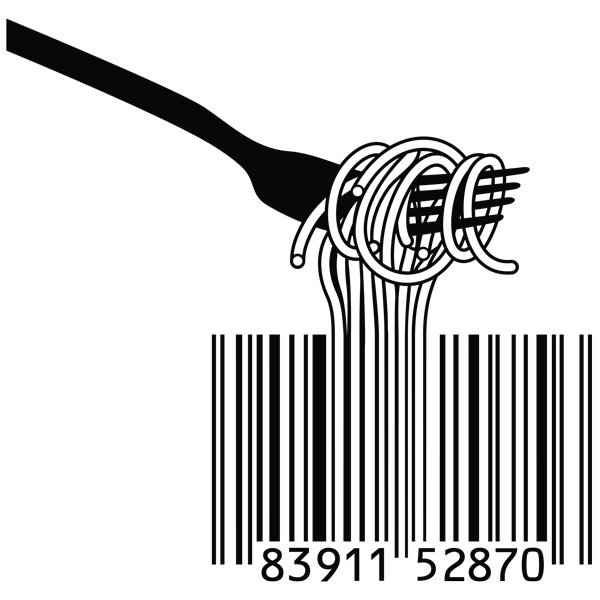 Wandtattoos: Gabel, Spaghetti und barcode