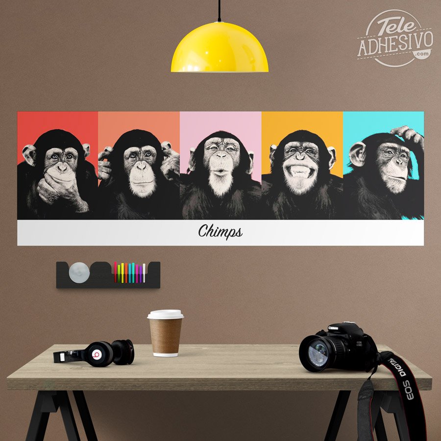 Wandtattoos: klebendes Poster von 5 Chimpanzees