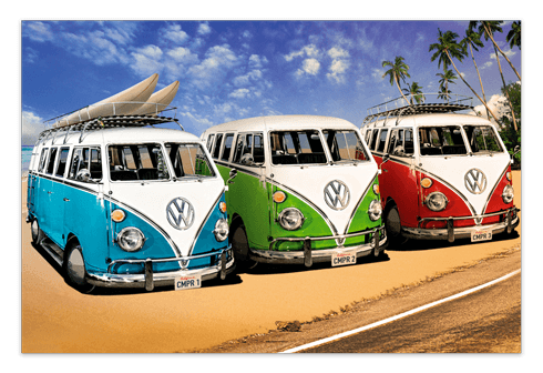 Wandtattoos: 3 Volkswagen Hippie Lieferwagen