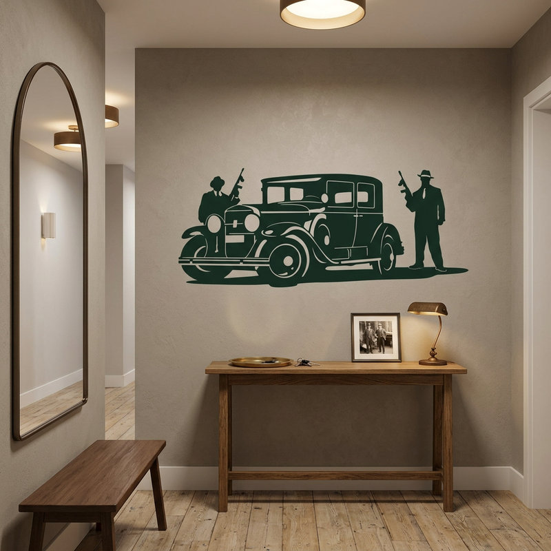 Wandtattoos: Al Capone Gangster und gepanzerten Cadillac