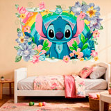 Kinderzimmer Wandtattoo: Stitch Regenbogen & Blumen 5