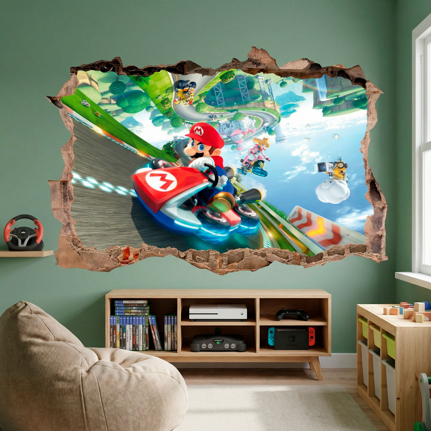 Kinderzimmer Wandtattoo: Wanddurchbruch Mario Kart
