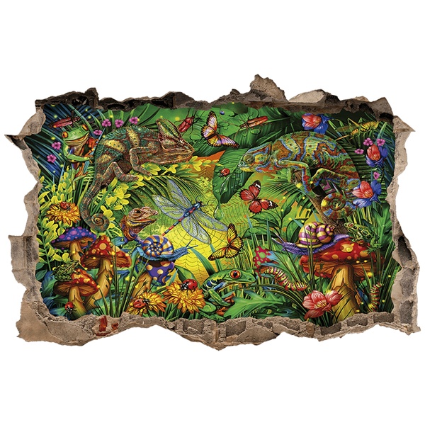 Wandtattoos: Wanddurchbruch Chamäleons im Dschungel