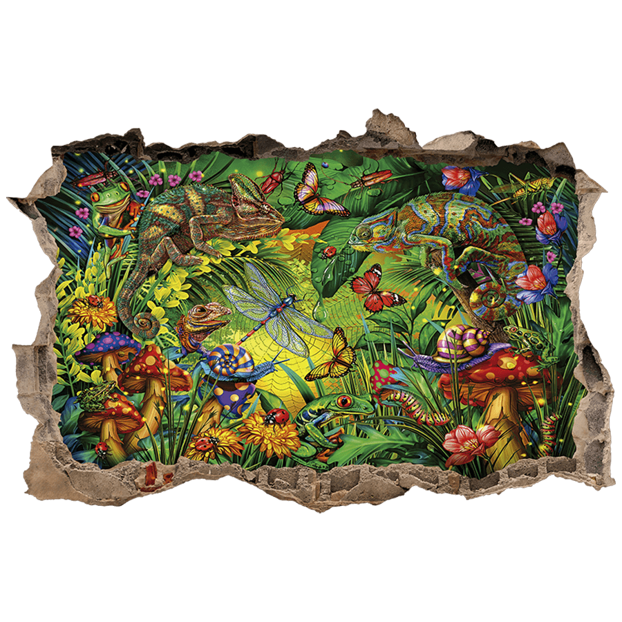 Wandtattoos: Wanddurchbruch Chamäleons im Dschungel