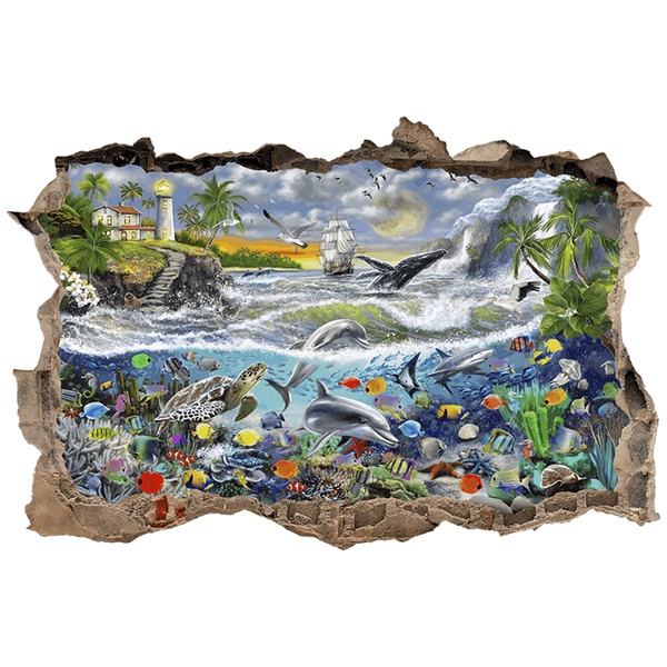 Wandtattoos: Wanddurchbruch Leuchtturm und Meereswelt