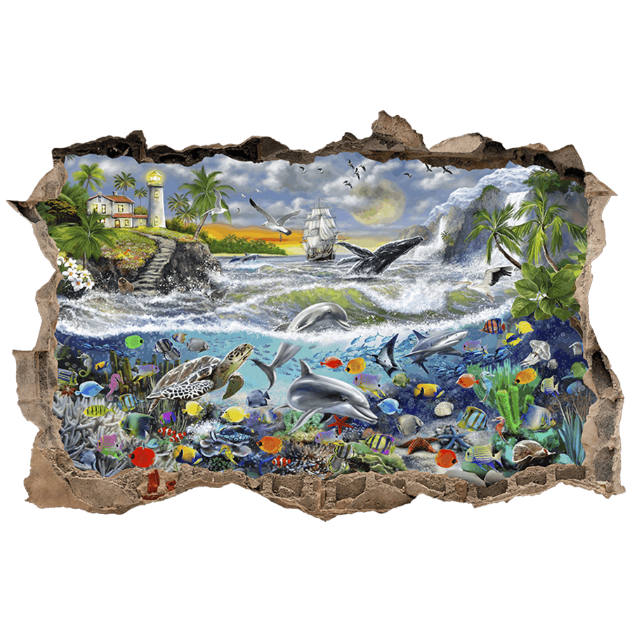 Wandtattoos: Wanddurchbruch Leuchtturm und Meereswelt