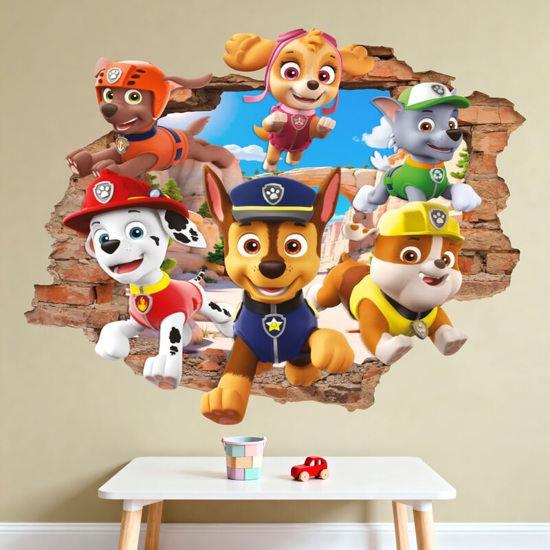 Kinderzimmer Wandtattoo: Wanddurchbruch Paw Patrol