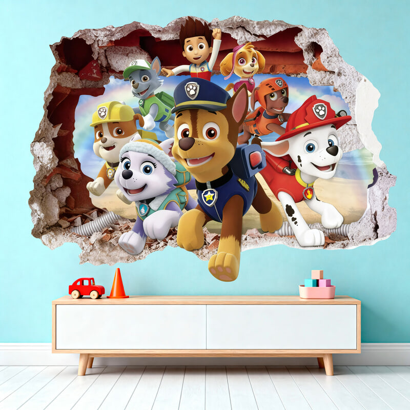 Kinderzimmer Wandtattoo: Wanddurchbruch Paw Patrol zur Rettung