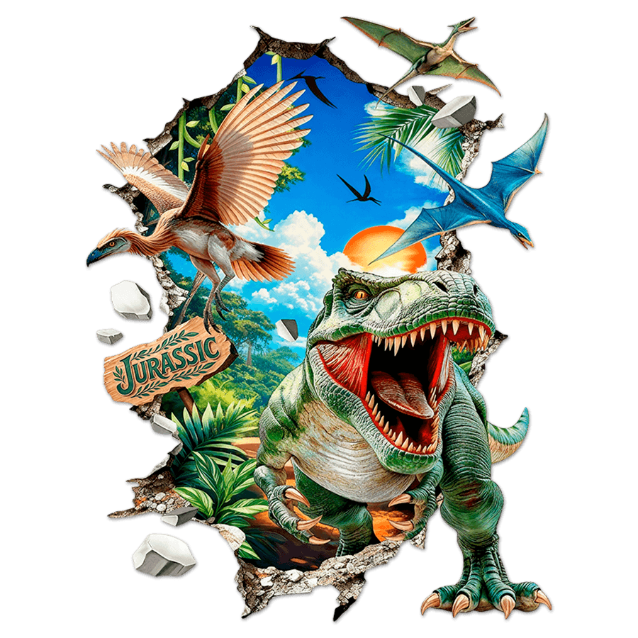 Kinderzimmer Wandtattoo: Wanddurchbruch Dinosaurier Jurassic World Vertikal