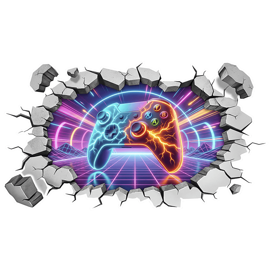 Wandtattoos: Mauerbruch Neon-Gamer-Controller