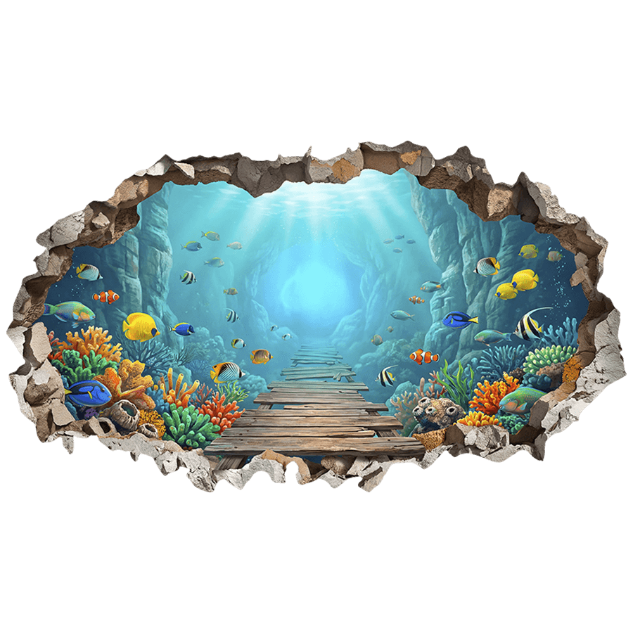 Wandtattoos: Mauerbruch Steg im Korallenriff und Meeresgrund