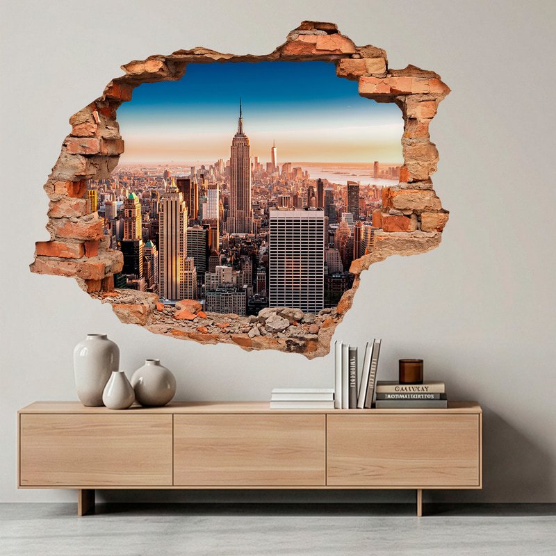 Wandtattoos: Mauerbruch New-York-Skyline bei Sonnenuntergang