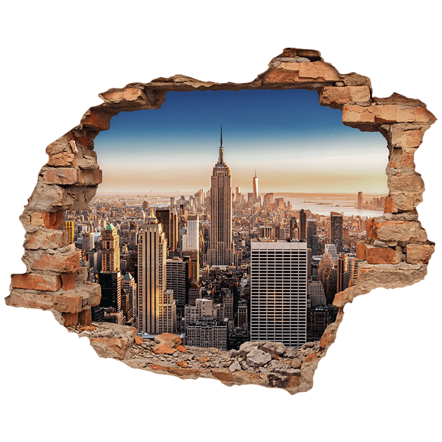 Wandtattoos: Mauerbruch New-York-Skyline bei Sonnenuntergang