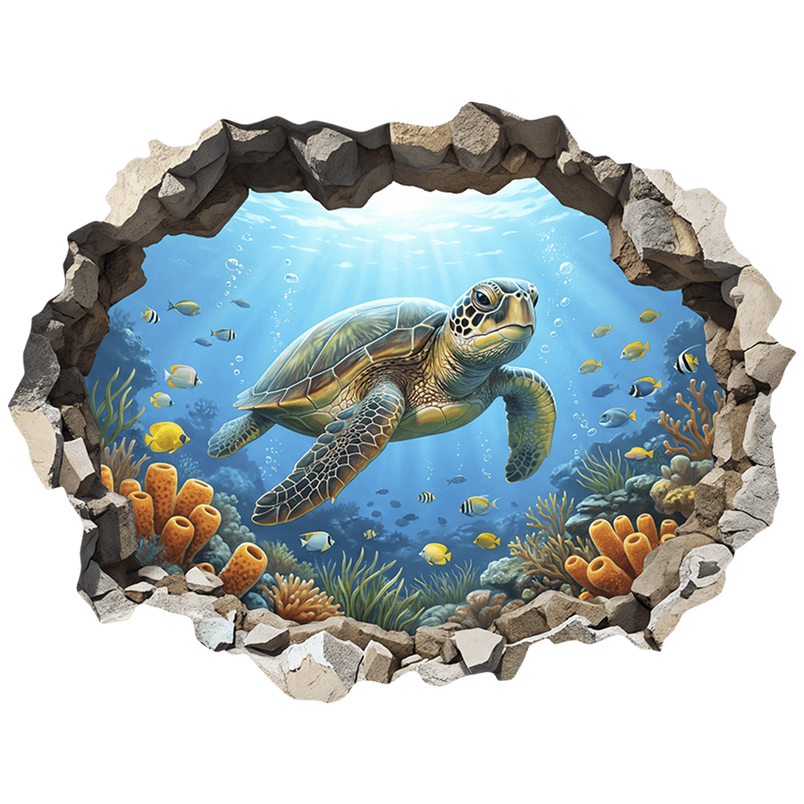 Wandtattoos: Mauerbruch Meeresschildkröte am Korallenriff