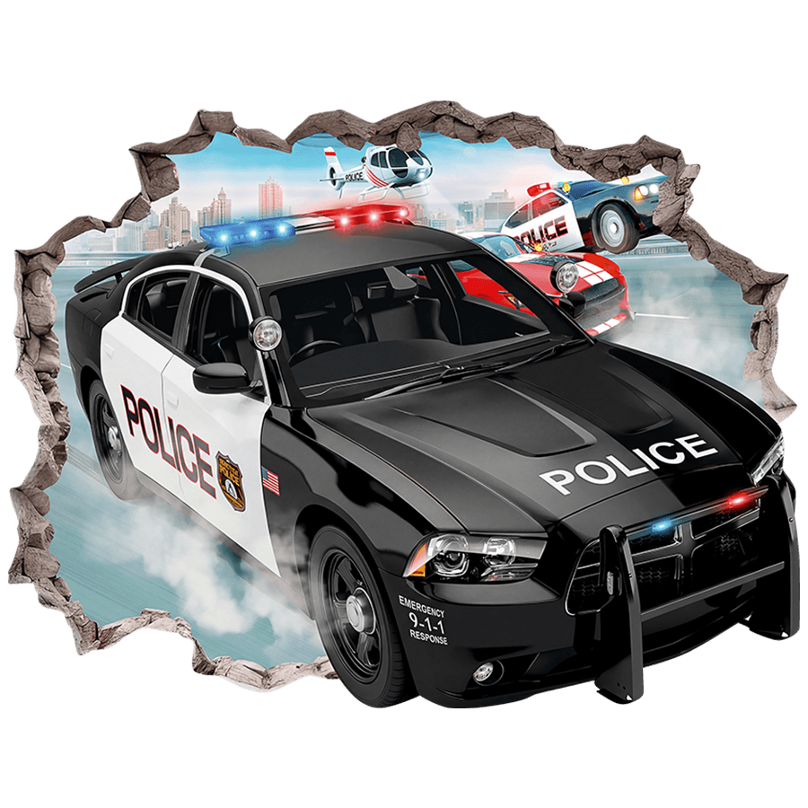 Wandtattoos: Mauerbruch Polizeiauto-Verfolgungsjagd