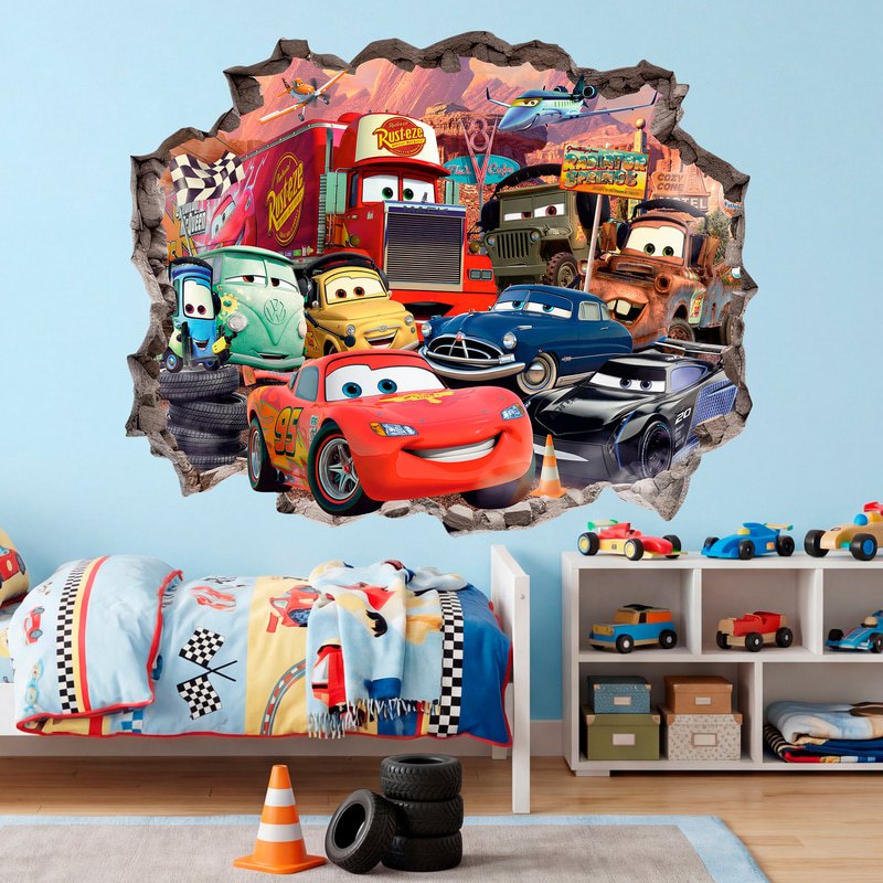 Kinderzimmer Wandtattoo: Mauerbruch Cars Lightning McQueen und Freunde