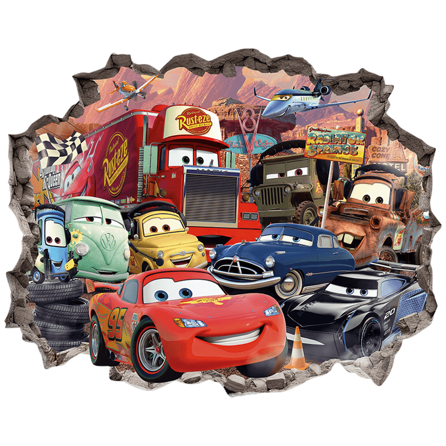Kinderzimmer Wandtattoo: Mauerbruch Cars Lightning McQueen und Freunde