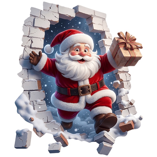 Wandtattoos: Mauerbruch Weihnachtsmann mit Weihnachtsgeschenk