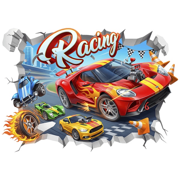 Kinderzimmer Wandtattoo: Mauerbruch Racing-Rennwagen auf der Rennstrecke