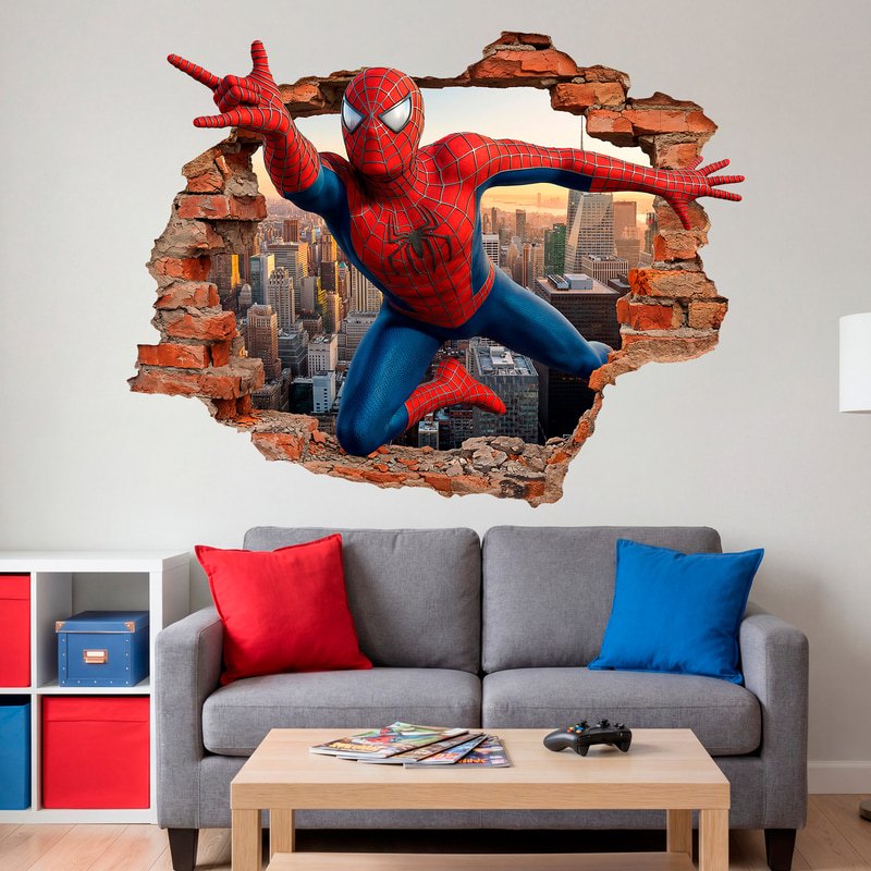 Wandtattoos: Mauerbruch Spider-Man über der Stadt