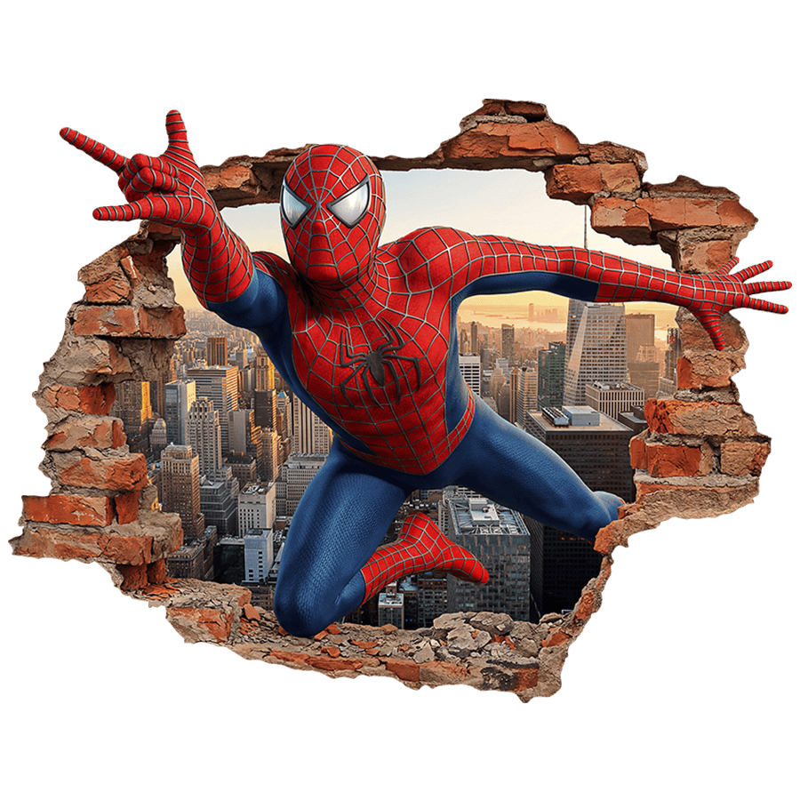 Wandtattoos: Mauerbruch Spider-Man über der Stadt