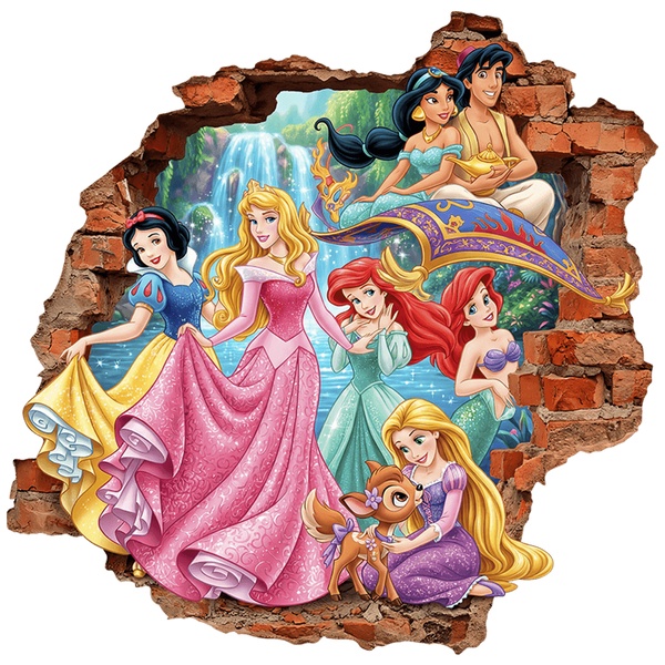 Kinderzimmer Wandtattoo: Mauerbruch Disney Prinzessinnen und Aladdin