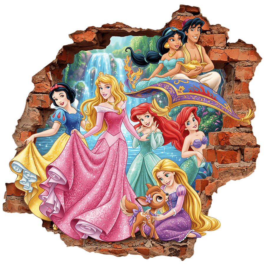 Kinderzimmer Wandtattoo: Mauerbruch Disney Prinzessinnen und Aladdin