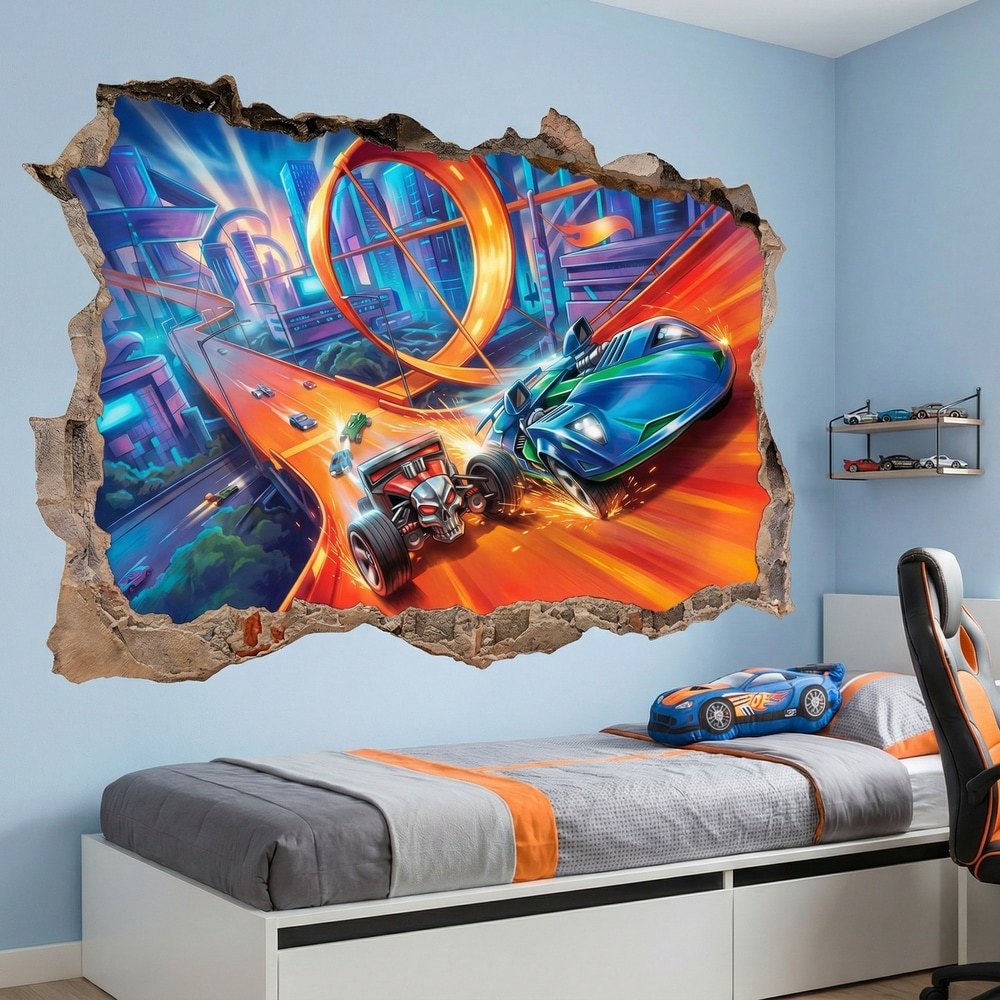 Kinderzimmer Wandtattoo: Wandloch Autos auf Extremstrecke
