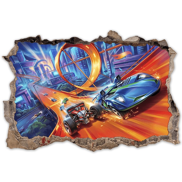 Kinderzimmer Wandtattoo: Wandloch Autos auf Extremstrecke