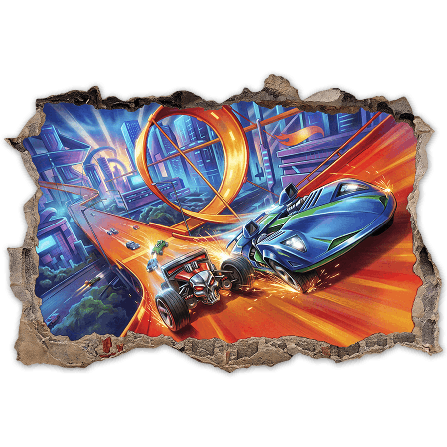 Kinderzimmer Wandtattoo: Wandloch Autos auf Extremstrecke